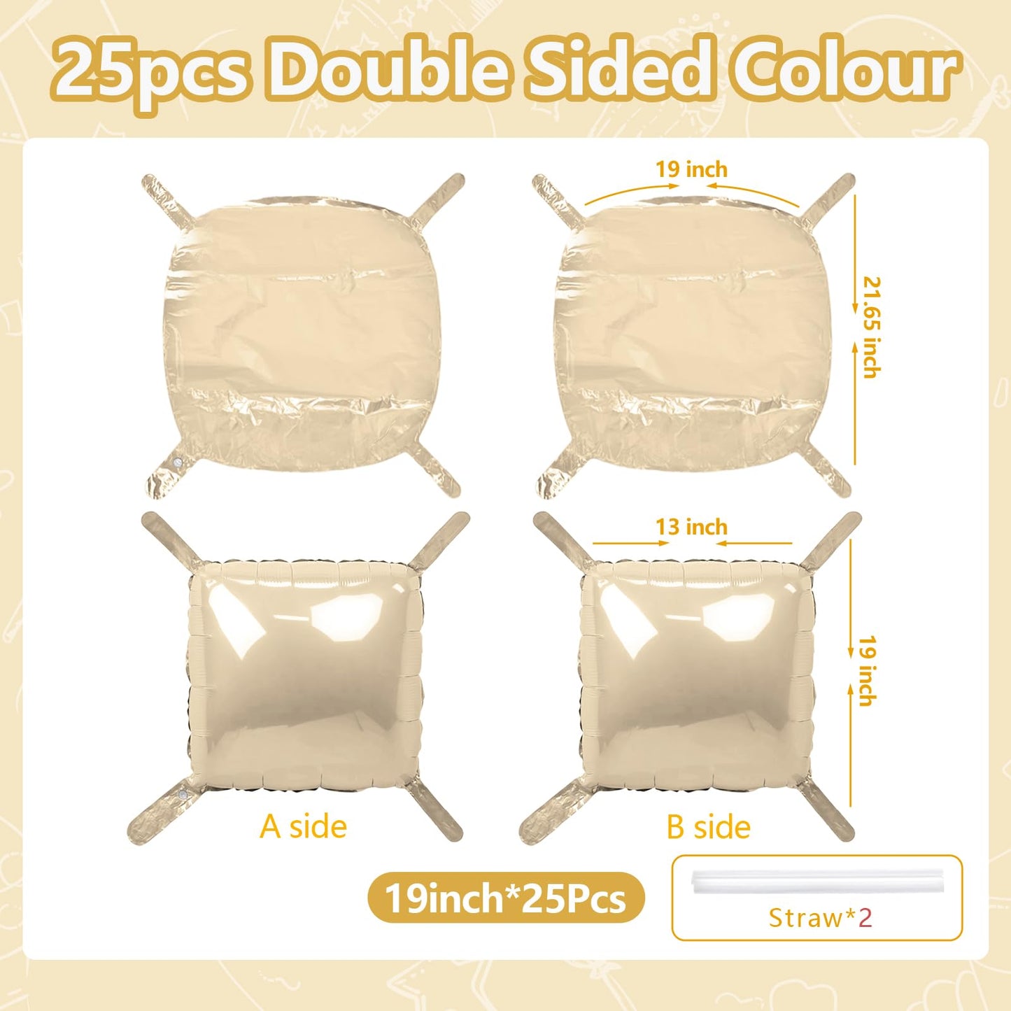 NISOCY 25PCS Beige Square Foil Balloons Wall Backdrop Double Sided Sand White Balloon Arch Kit for Birthday Baby Bridal Shower Wedding Engagement Gender Reveal Party Decoration