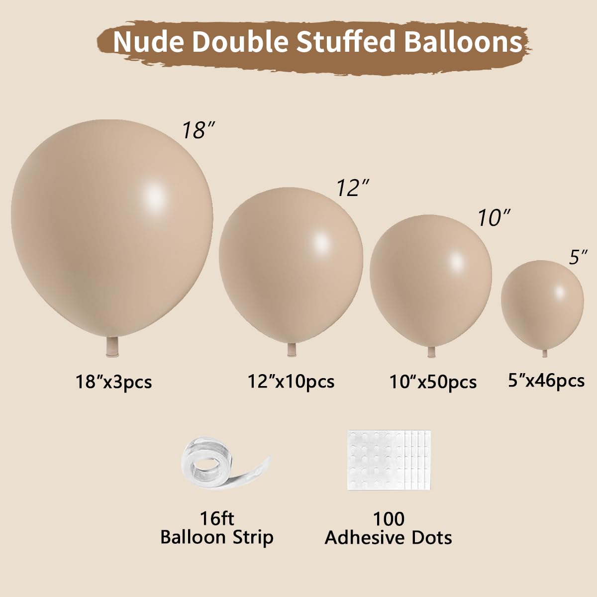 JZCZOEB Nude Beige Double Stuffed Balloons Different Size 115Pcs 5/10/12/18" Tan Apricot Nude Balloon Arch Garland kit for Boho Birthday Baby Shower Bridal Shower Gender Reveal Bear Neutral Party
