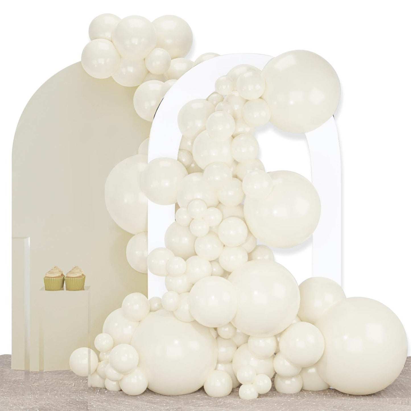 PartyWoo Beige Balloons 140pcs Different Sizes of 18 12 10 5 Inch Cream Ivory Balloon Arch Kit Garland for Wedding Bridal Graduation Baby Shower Easter Birthday Tea Boho Party Decorations White-Q08