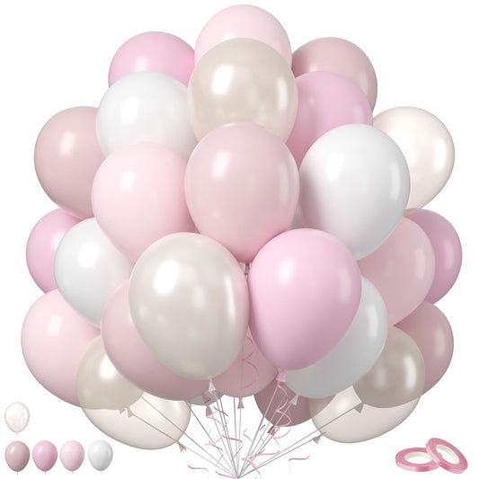 Blush Pink Balloons, 50 Pcs 12Inch Dusty Pink Pearl White Sand Latex Balloon Retro Pink Nude Cream Boho Balloons for Bridal Baby Girls Shower Boho Bachelorette Birthday Wedding Party Decorations