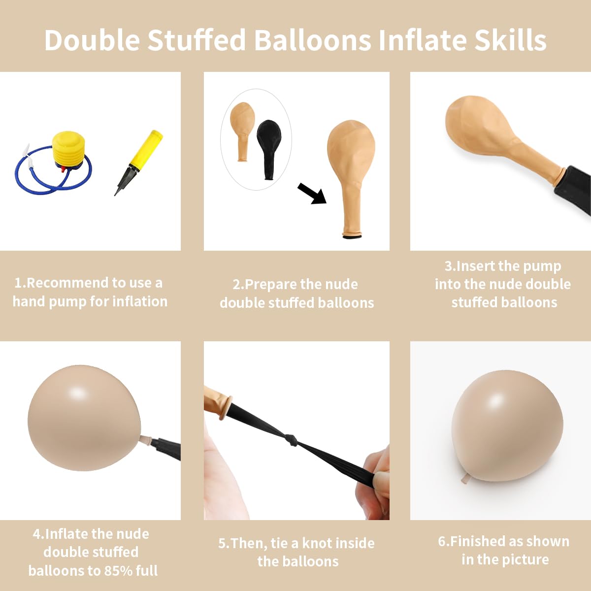 JZCZOEB Nude Beige Double Stuffed Balloons Different Size 115Pcs 5/10/12/18" Tan Apricot Nude Balloon Arch Garland kit for Boho Birthday Baby Shower Bridal Shower Gender Reveal Bear Neutral Party