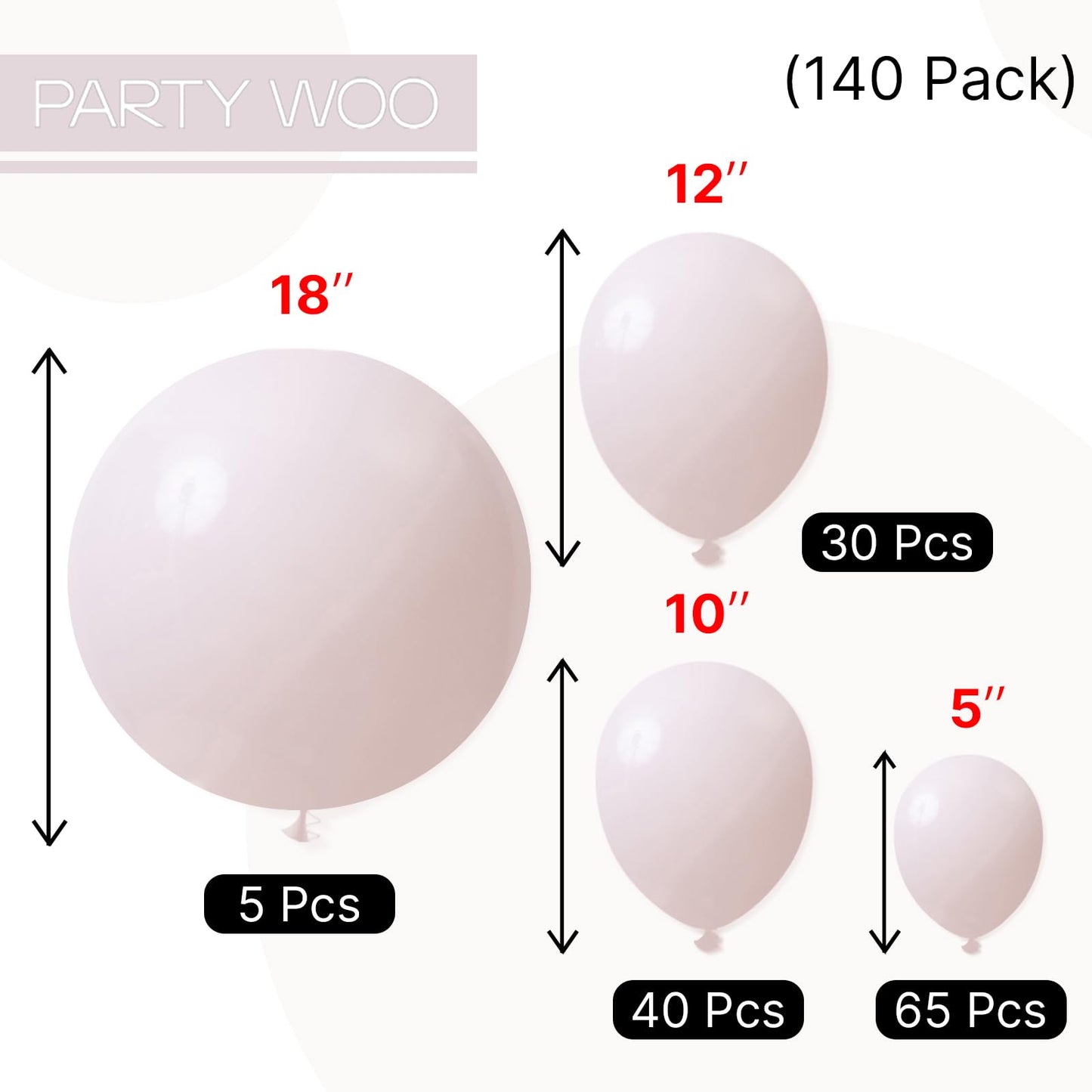 PartyWoo Beige Balloons 140pcs Different Sizes of 18 12 10 5 Inch Boho Cream Ivory Neutral Balloon Arch Kit Garland for Wedding Bridal Graduation Baby Shower Birthday Party Decorations White-F60