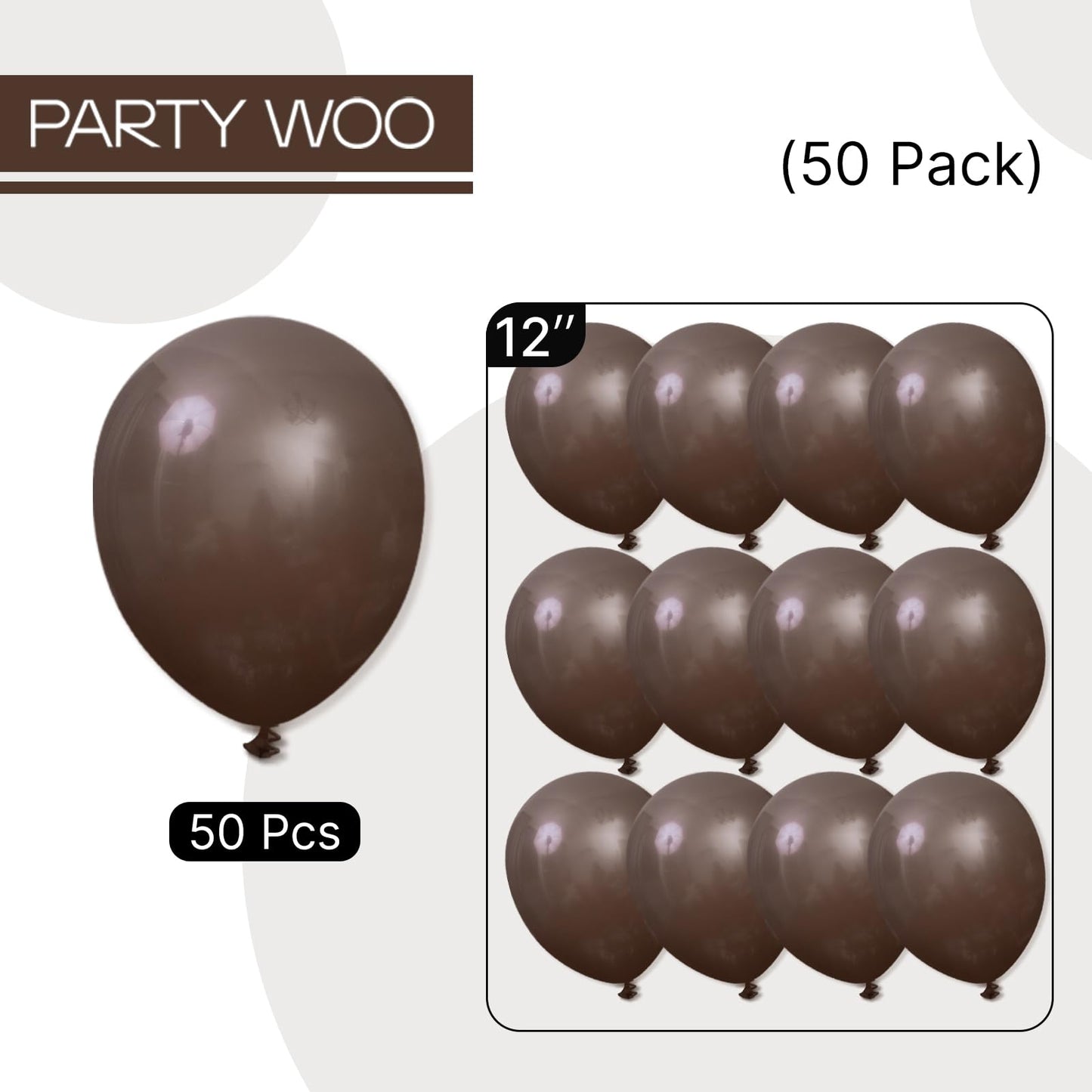 PartyWoo Dark Brown Balloons 50pcs 12 Inch Boho Coffee Neutral Fall Latex Helium Balloons for Bachelorette Baby Shower Anniversary Thanksgiving Birthday Autumn Theme Party Decorations Brown-F20