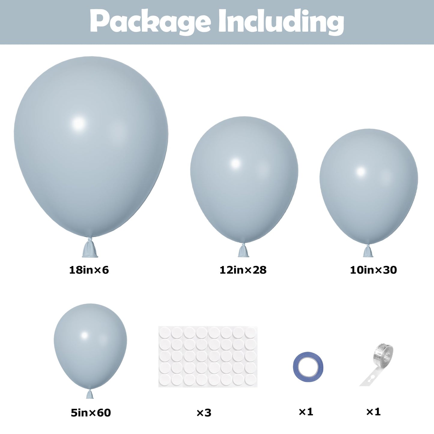 Ouddy Party 129Pcs Dusty Blue Balloons Different Sizes 18 12 10 5 Inch, 6Pcs 18” Matte Boho Slate Blue Balloon Arch Garland Kit, Latex Balloon for Birthday Bridal Shower Wedding Party Decorations