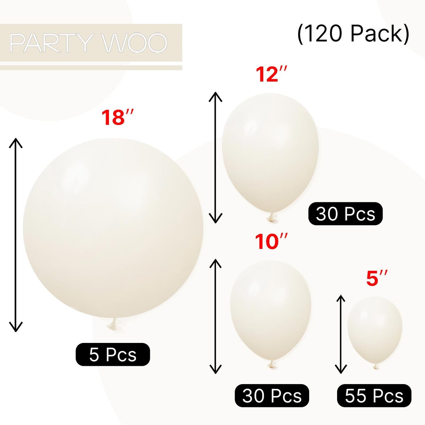 PartyWoo Beige Balloons 120pcs Different Sizes of 18 12 10 5 Inch Cream Ivory Balloon Arch Kit Garland for Wedding Bridal Graduation Baby Shower Easter Birthday Tea Boho Party Decorations White-Q08