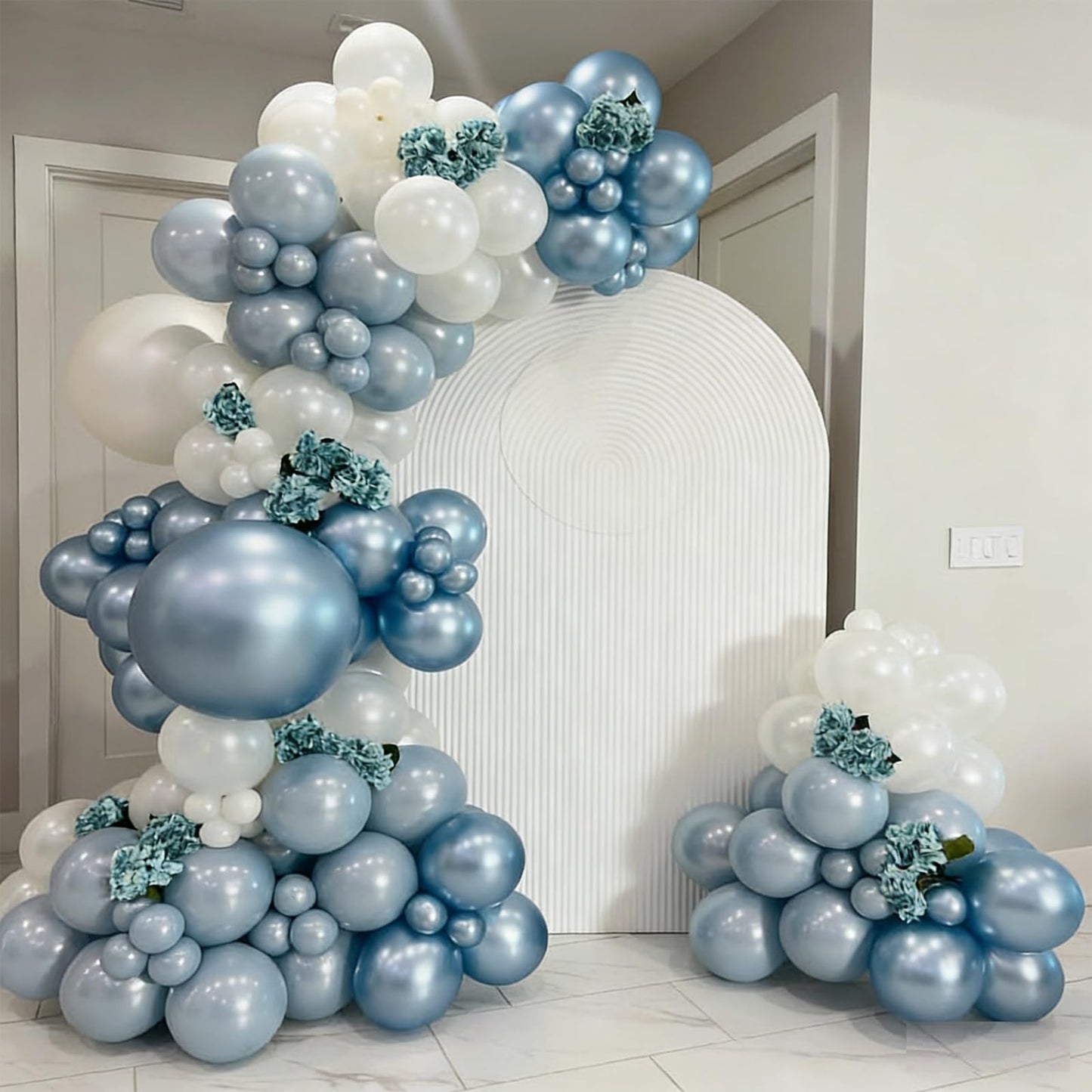 Myafqsj Dusty Blue Balloon Arch Kit,129Pcs Dusty Blue and White Party Balloons for Boys Baby Shower Gender Reveal Birthday Wedding Bridal Shower Decorations