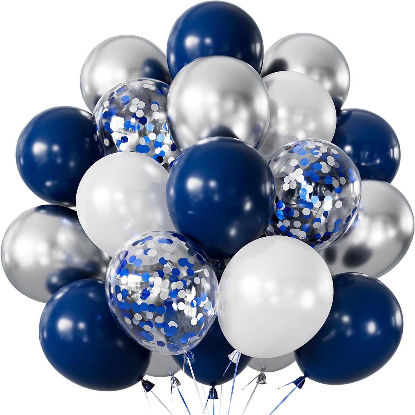 Navy Blue and Silver Balloons,12 Inch 60pcs Navy Blue Balloons with Silver Confetti Balloon,Pearl White Latex Balloon for Graduation,Birthday,Baby Shower,Anniversary,Wedding,Party