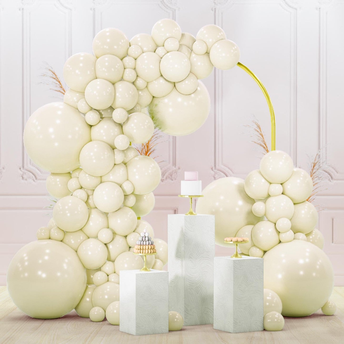 PartyWoo Beige Balloons 120pcs Different Sizes of 18 12 10 5 Inch Cream Ivory Balloon Arch Kit Garland for Wedding Bridal Graduation Baby Shower Easter Birthday Tea Boho Party Decorations White-Q08