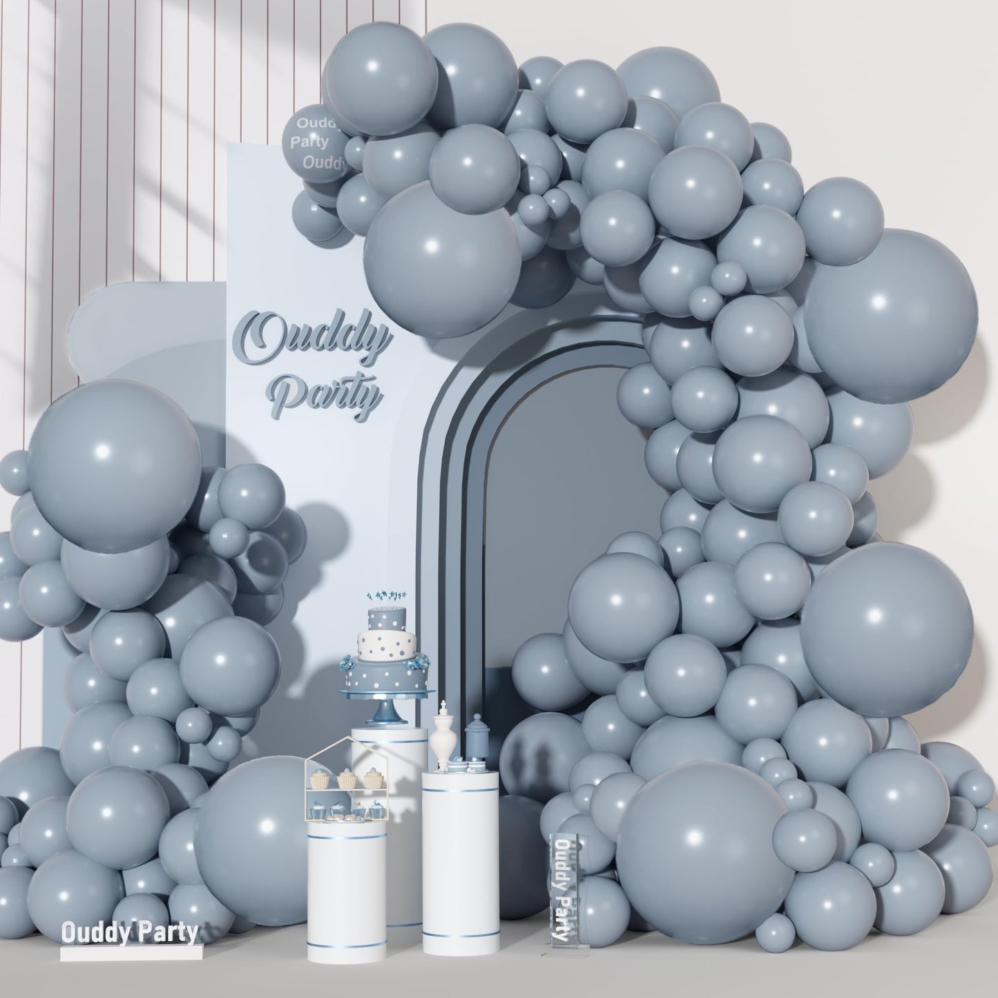 Ouddy Party 129Pcs Dusty Blue Balloons Different Sizes 18 12 10 5 Inch, 6Pcs 18” Matte Boho Slate Blue Balloon Arch Garland Kit, Latex Balloon for Birthday Bridal Shower Wedding Party Decorations