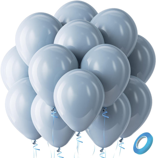 Bezente Dusty Blue Balloons Latex Party Balloons - 100 Pack 12 inch Round Helium Haze Blue Balloons for Birthday Bridal Shower Wedding Gender Reveal Engagement Graduation Party Decorations