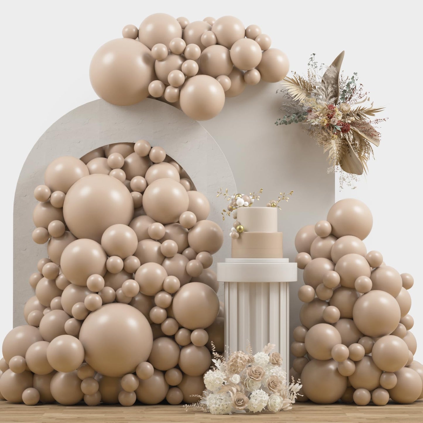JZCZOEB Nude Beige Double Stuffed Balloons Different Size 115Pcs 5/10/12/18" Tan Apricot Nude Balloon Arch Garland kit for Boho Birthday Baby Shower Bridal Shower Gender Reveal Bear Neutral Party