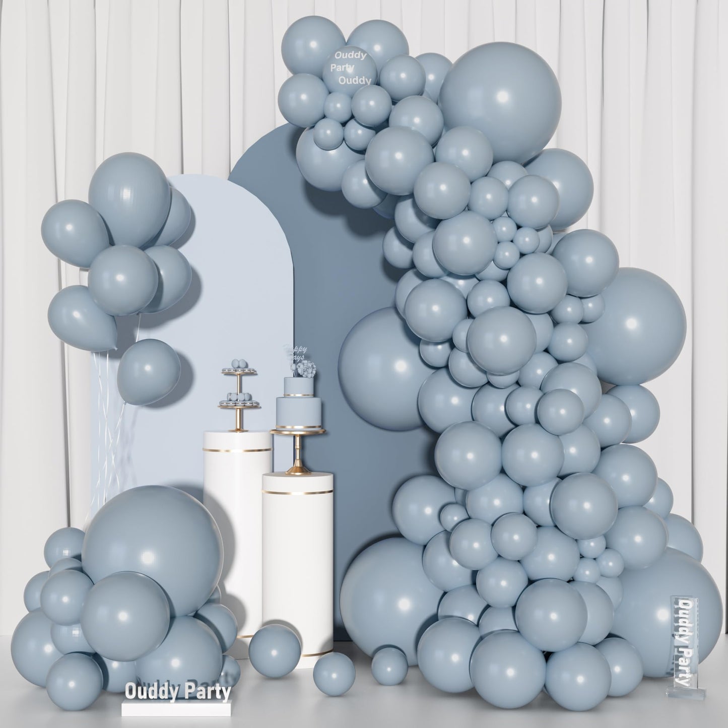 Ouddy Party 129Pcs Dusty Blue Balloons Different Sizes 18 12 10 5 Inch, 6Pcs 18” Matte Boho Slate Blue Balloon Arch Garland Kit, Latex Balloon for Birthday Bridal Shower Wedding Party Decorations