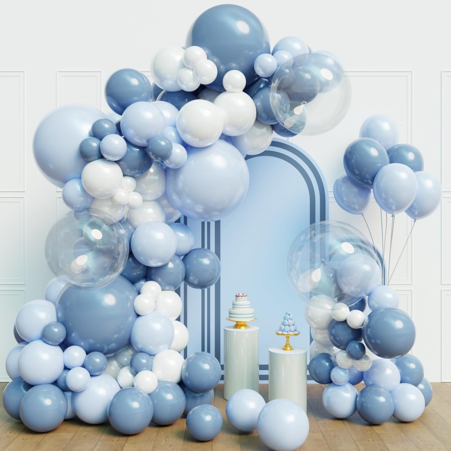 Myafqsj Dusty Blue Balloon Arch Kit,129Pcs Dusty Blue and White Party Balloons for Boys Baby Shower Gender Reveal Birthday Wedding Bridal Shower Decorations