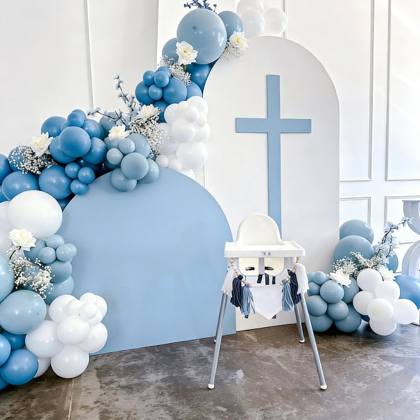 Myafqsj Dusty Blue Balloon Arch Kit,129Pcs Dusty Blue and White Party Balloons for Boys Baby Shower Gender Reveal Birthday Wedding Bridal Shower Decorations