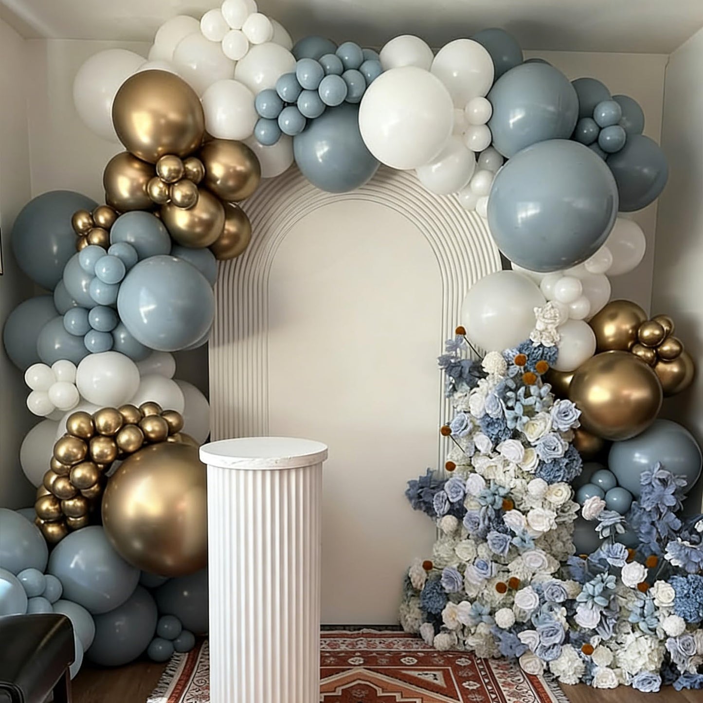 Myafqsj Dusty Blue Balloon Arch Kit,129Pcs Dusty Blue and White Party Balloons for Boys Baby Shower Gender Reveal Birthday Wedding Bridal Shower Decorations