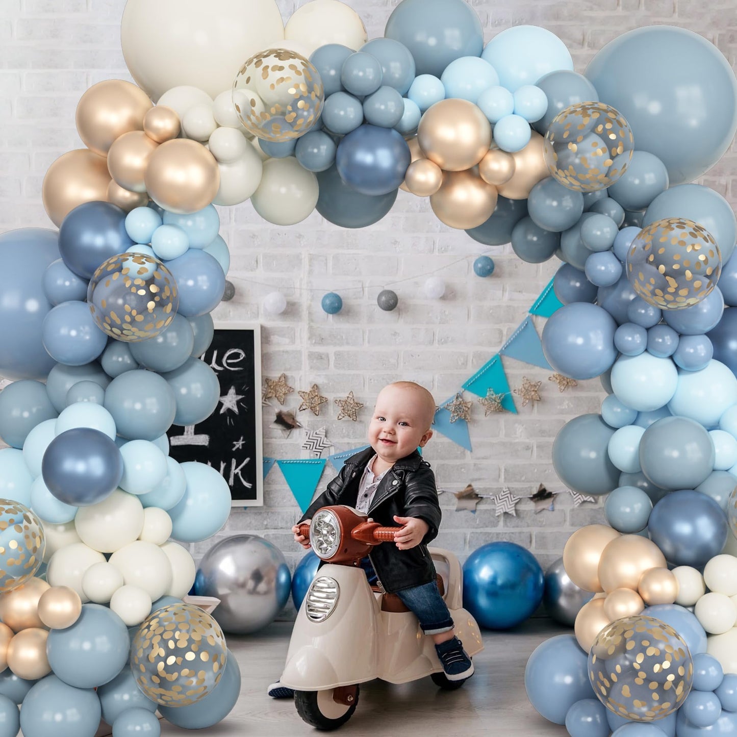 Ouddy Party 129Pcs Dusty Blue Balloons Different Sizes 18 12 10 5 Inch, 6Pcs 18” Matte Boho Slate Blue Balloon Arch Garland Kit, Latex Balloon for Birthday Bridal Shower Wedding Party Decorations