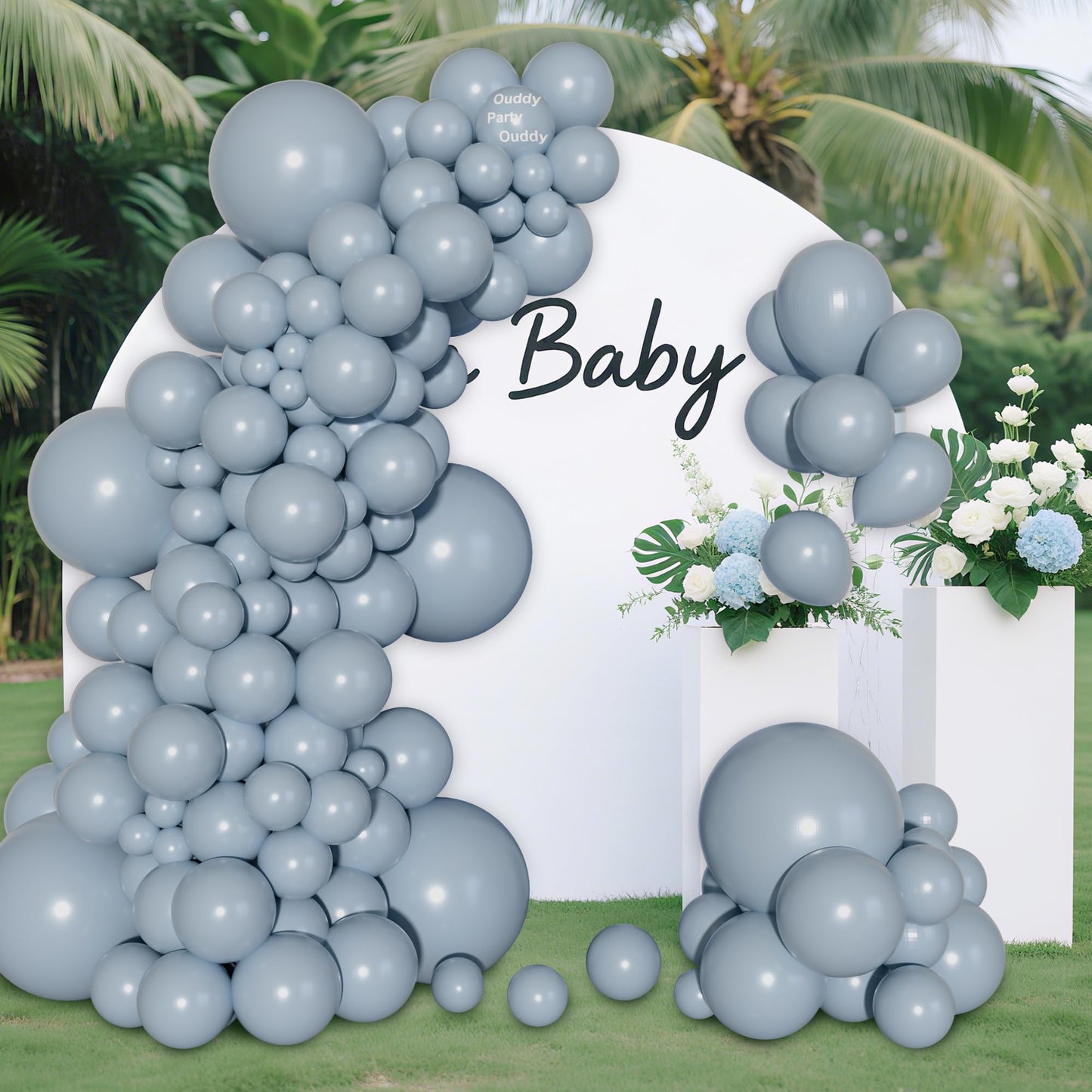 Ouddy Party 129Pcs Dusty Blue Balloons Different Sizes 18 12 10 5 Inch, 6Pcs 18” Matte Boho Slate Blue Balloon Arch Garland Kit, Latex Balloon for Birthday Bridal Shower Wedding Party Decorations