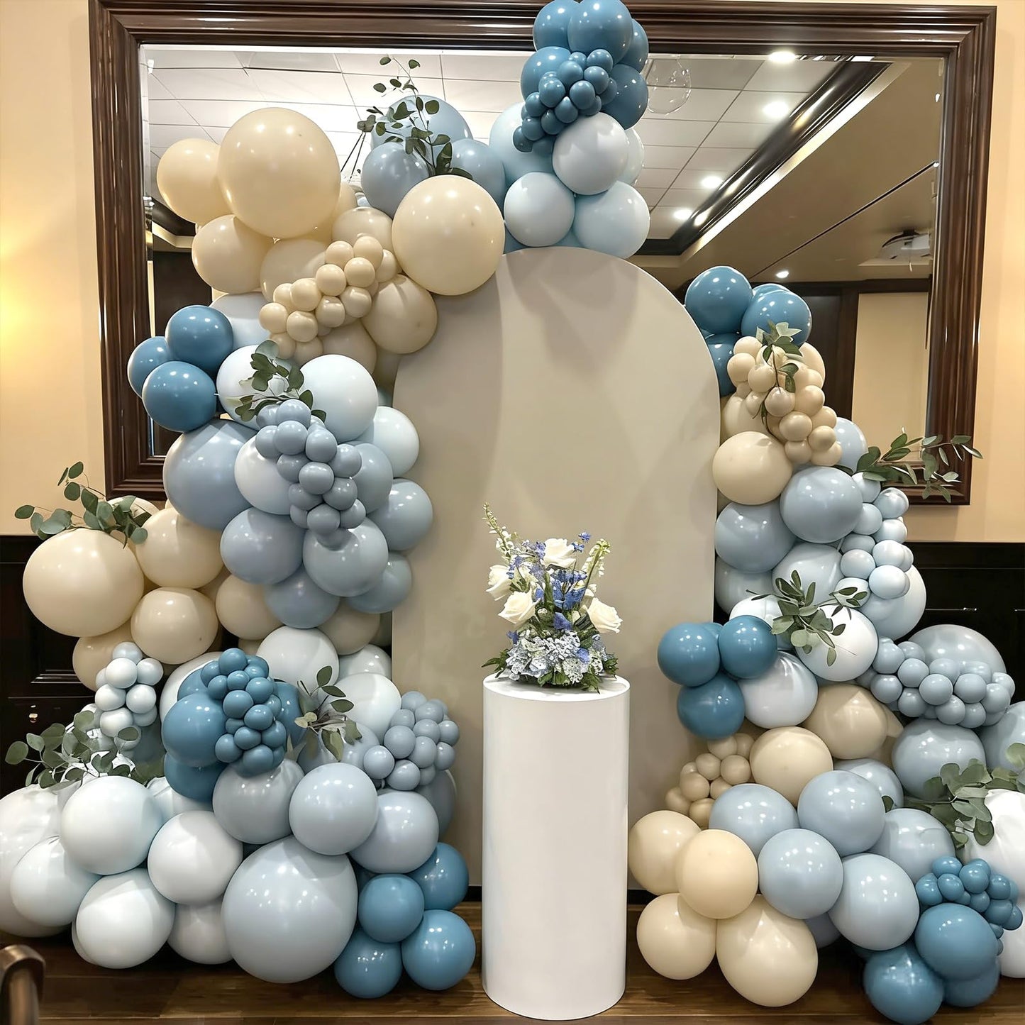 Myafqsj Dusty Blue Balloon Arch Kit,129Pcs Dusty Blue and White Party Balloons for Boys Baby Shower Gender Reveal Birthday Wedding Bridal Shower Decorations